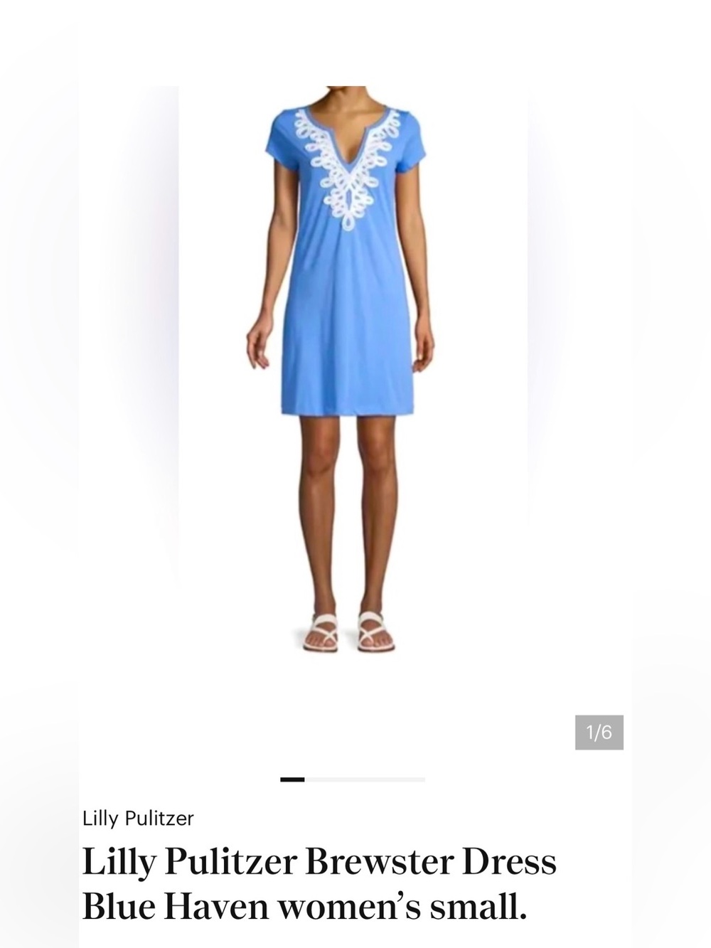 Lilly Pulitzer Blue V-Neck Mini Dress with White Embroidery